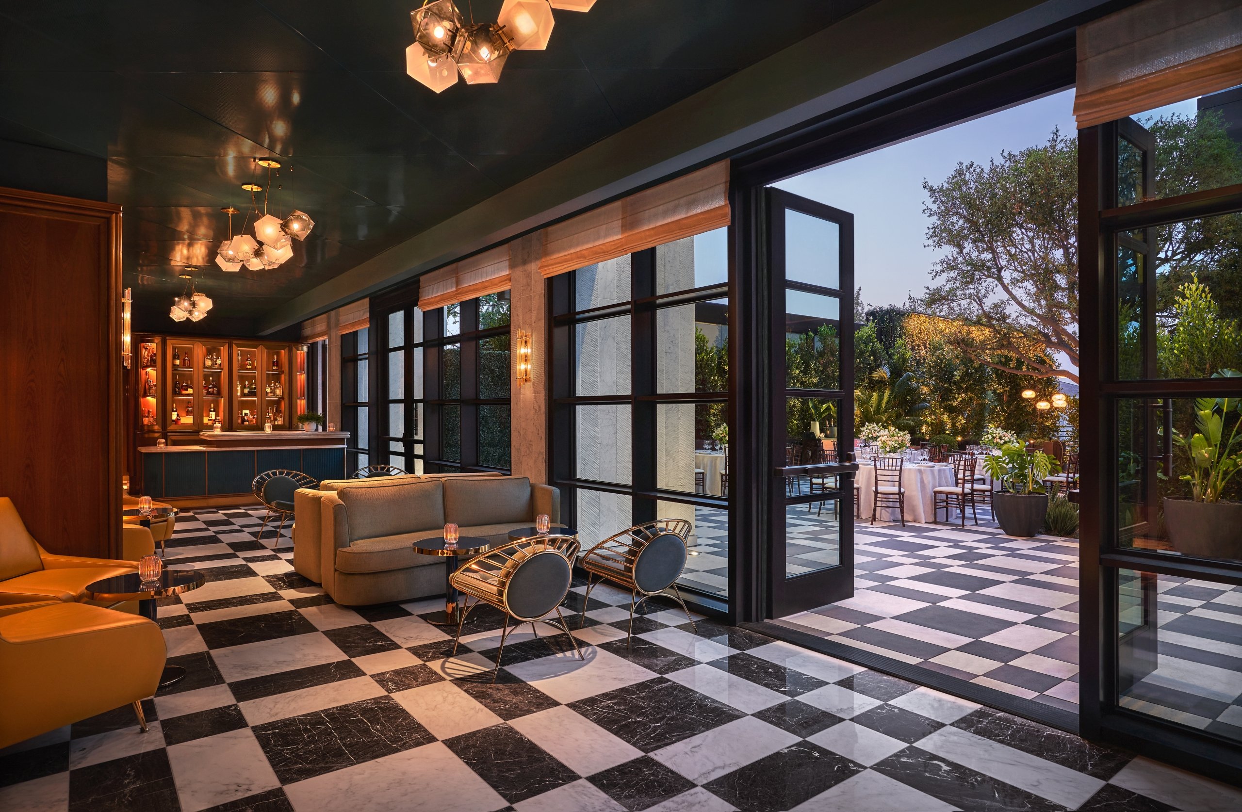 The Ballroom Foyer at The Sun Rose with chairs and tables and the out door ballroom area in the background