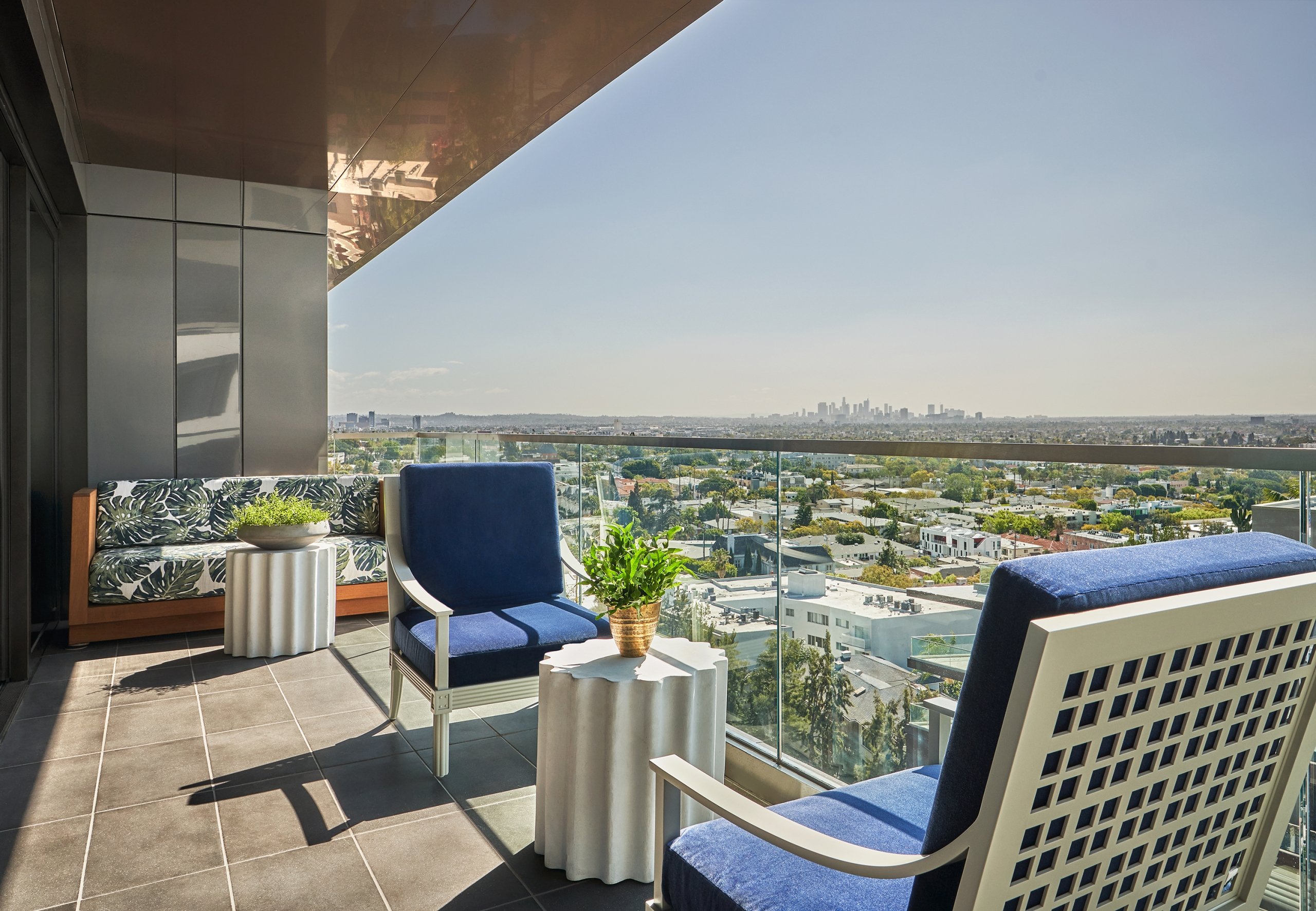 A balcony off the 3 bedroom suite at The Sun Rose Hotel in West Hollywood
