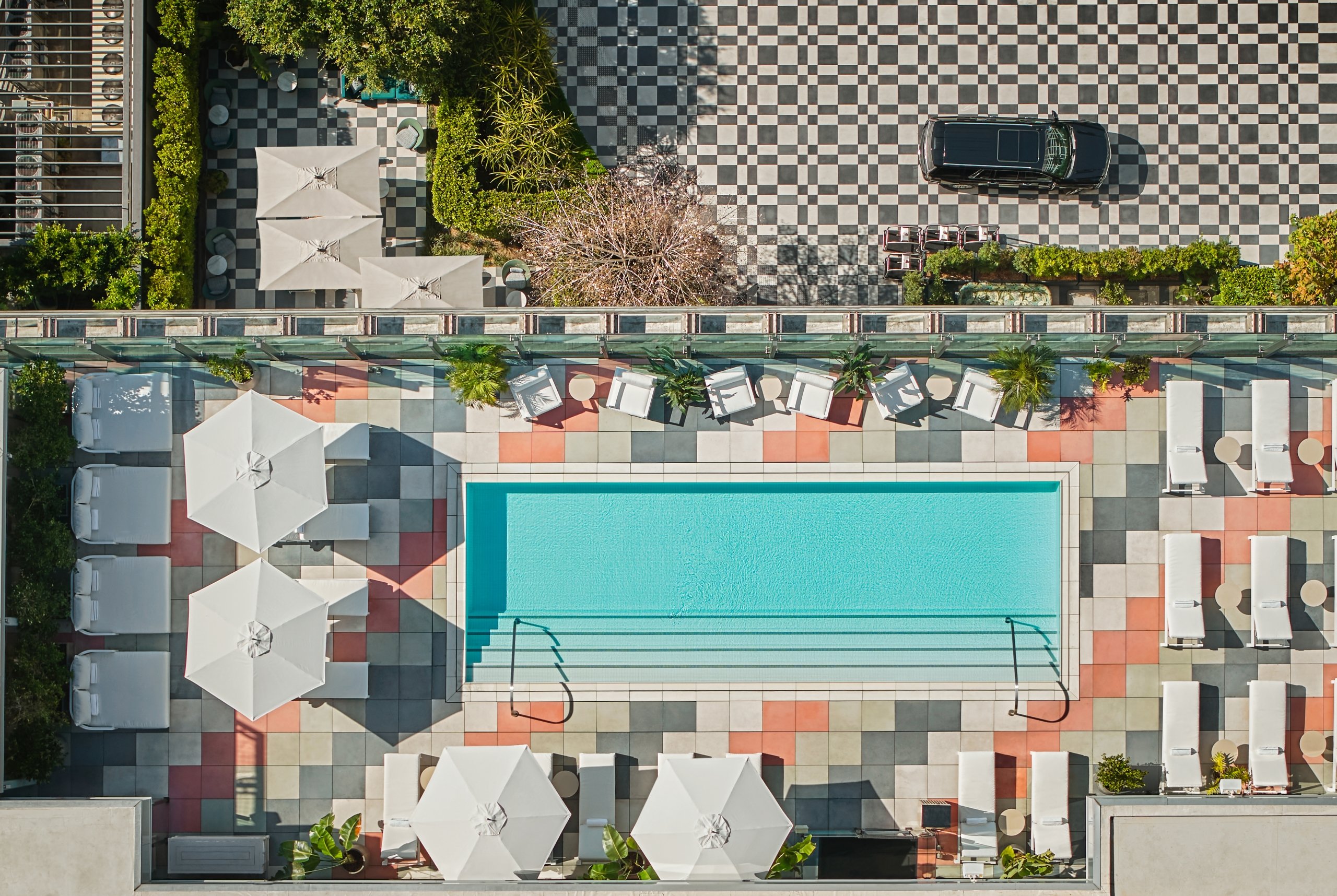 birds eye view of the pool at The Sun Rose