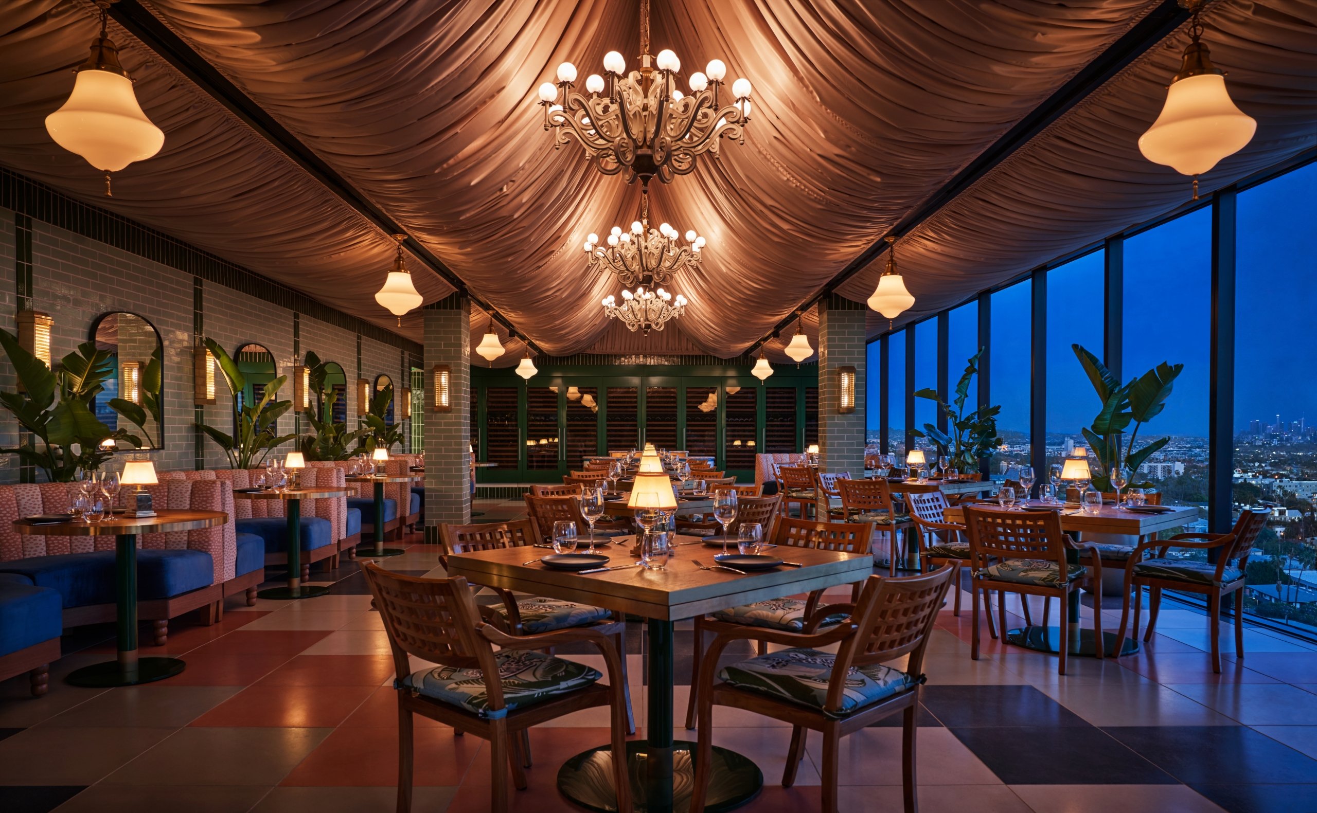 Large indoor dining area prepared for late night service at The Sun Rose