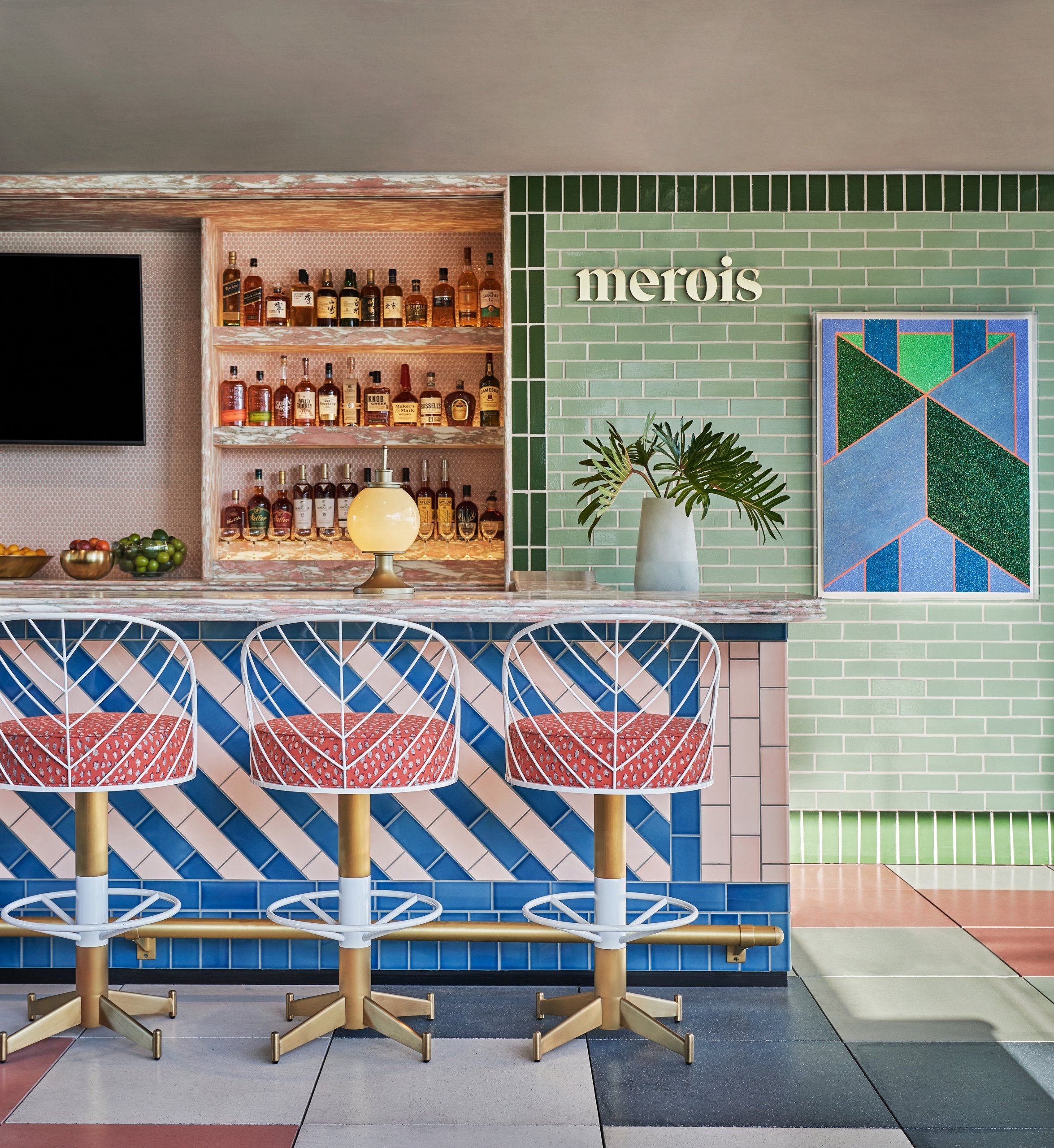 Close up of The Bar At Merois with bar seating