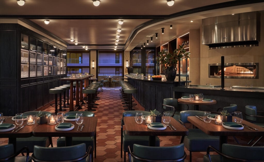 In door dining area at The Sun Rose prepared for an evening service