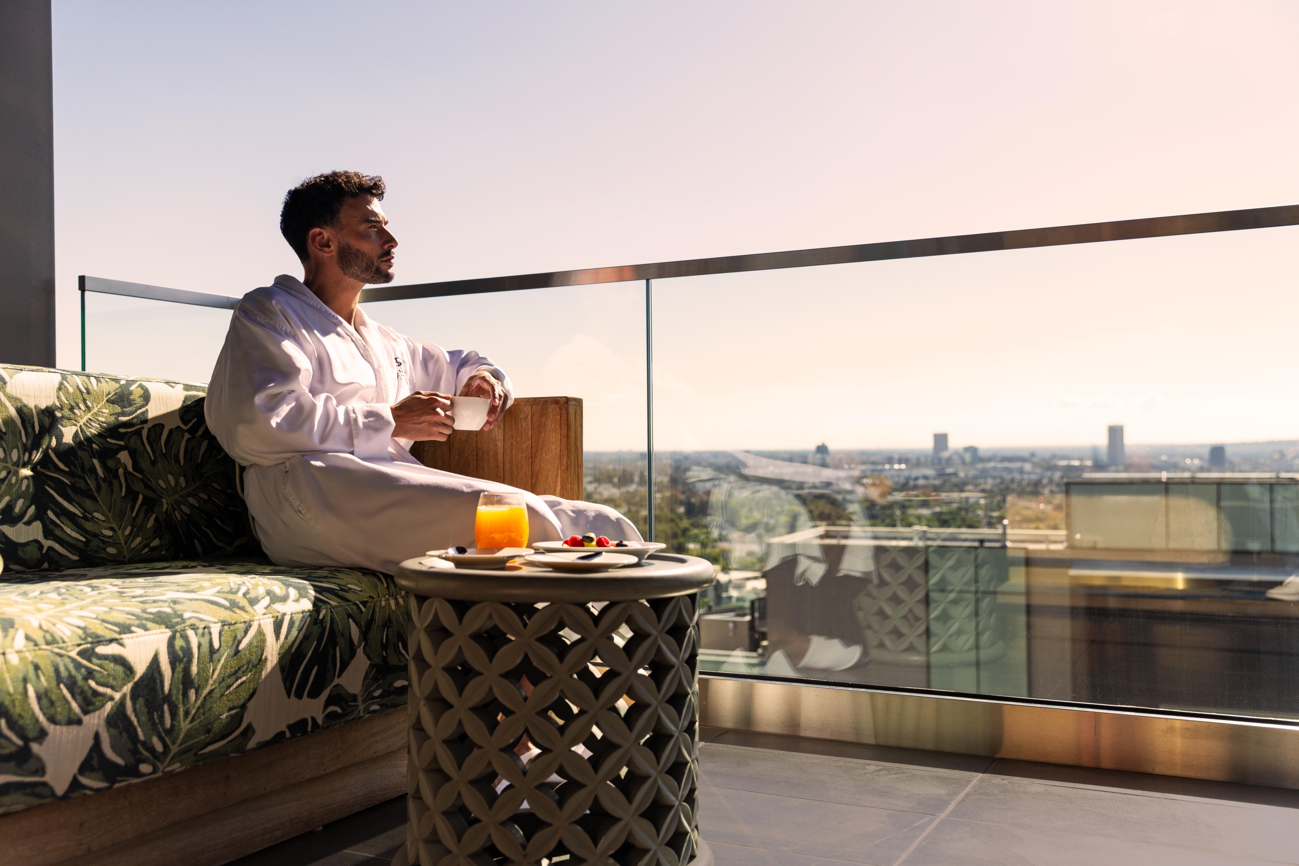 Man enjoying in room dining