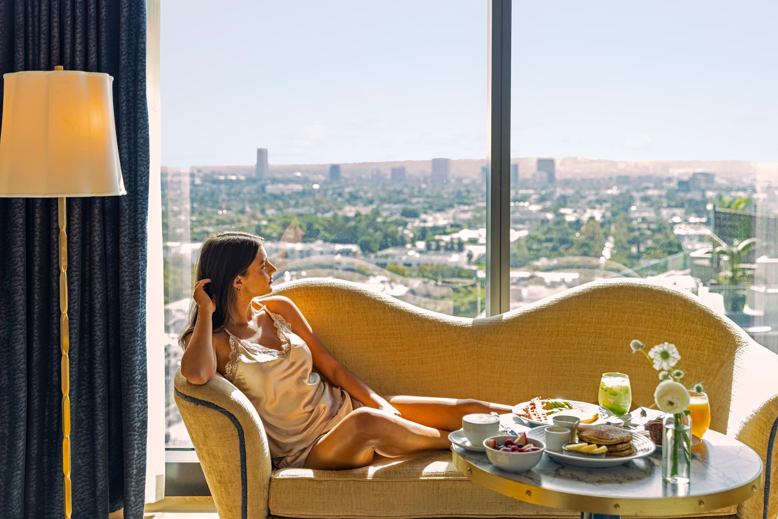Girl enjoying in room dining